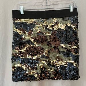 Micro mini skirt BLING camo sequins La Rok Luxe sparkle military army camouflage
